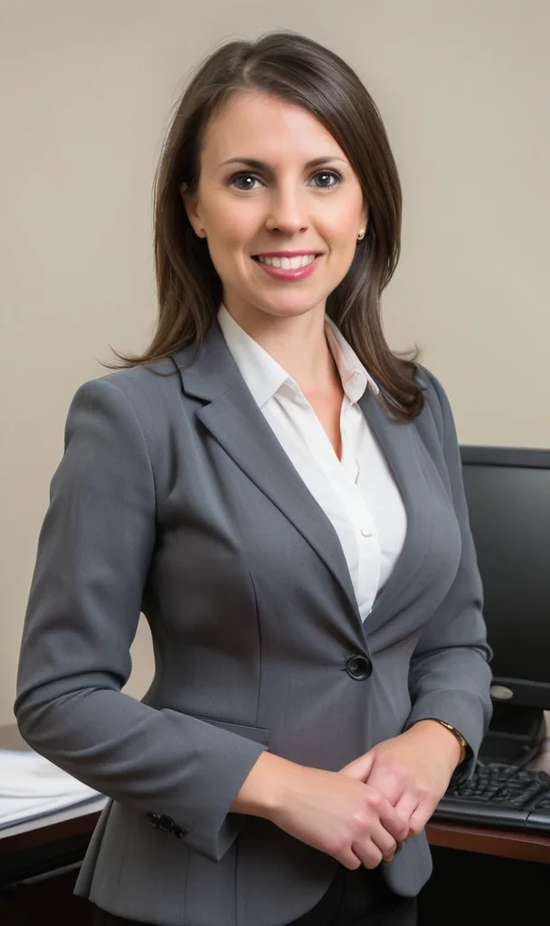 Insurance virtual assistant in a grey blazer
